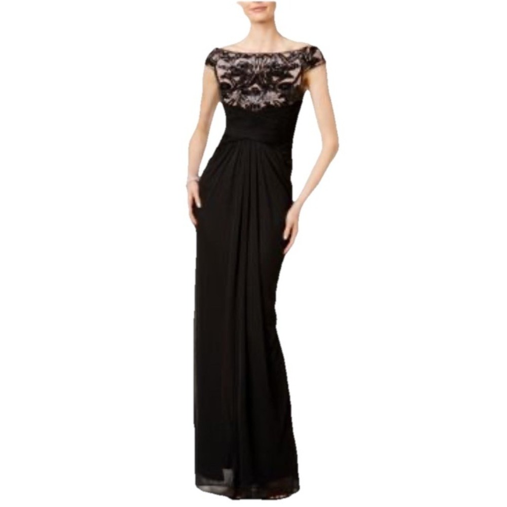 Adrianna Papell Sequined Evening Gown 20W Off The Shoulder Black Ruched Formal